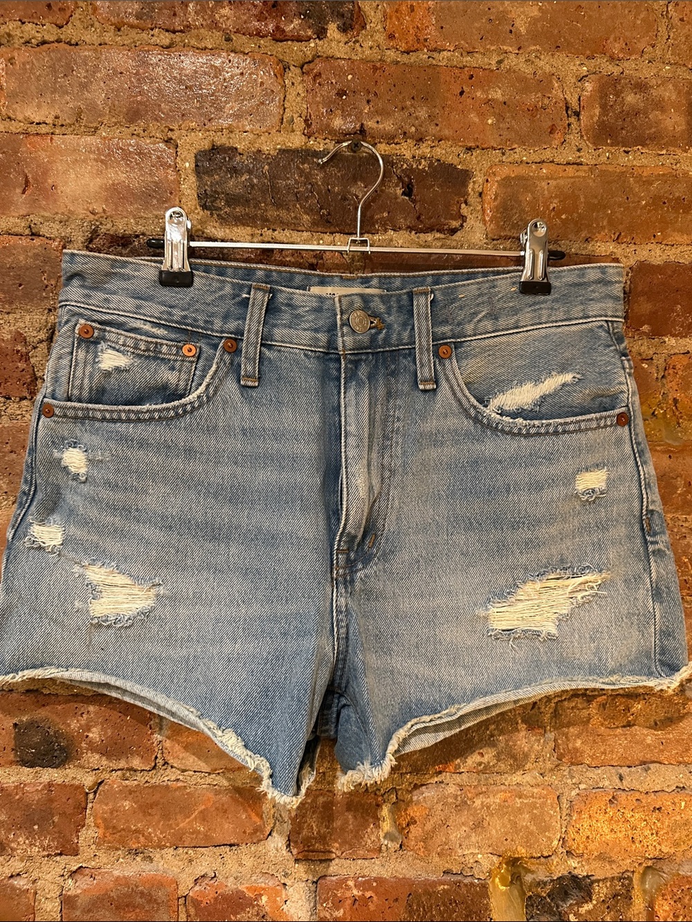 Madewell Relaxed denim Light Blue Distressed High-Rise Denim Shorts